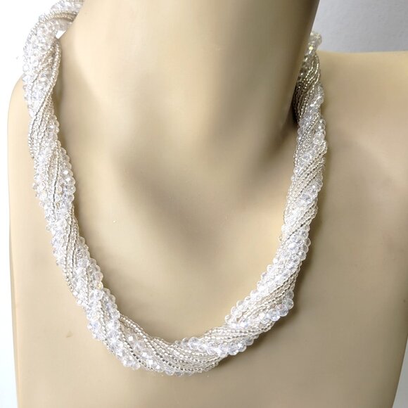 Multi Strand Braided Necklace Glass Bead Braided Necklace Beaded Twist Necklace - Picture 1 of 9